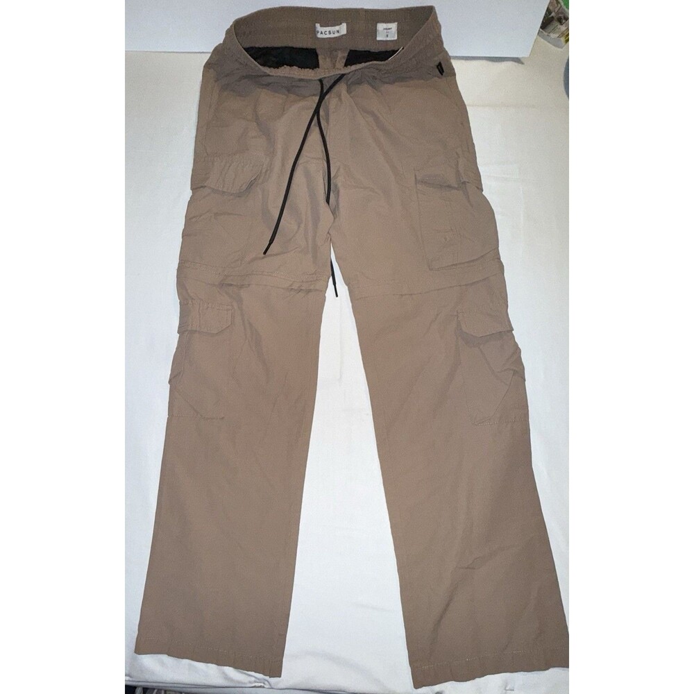 PacSun Convertible Pants Men Large Tan Baggy Cargo Zip-Off Hiking Summer Utility